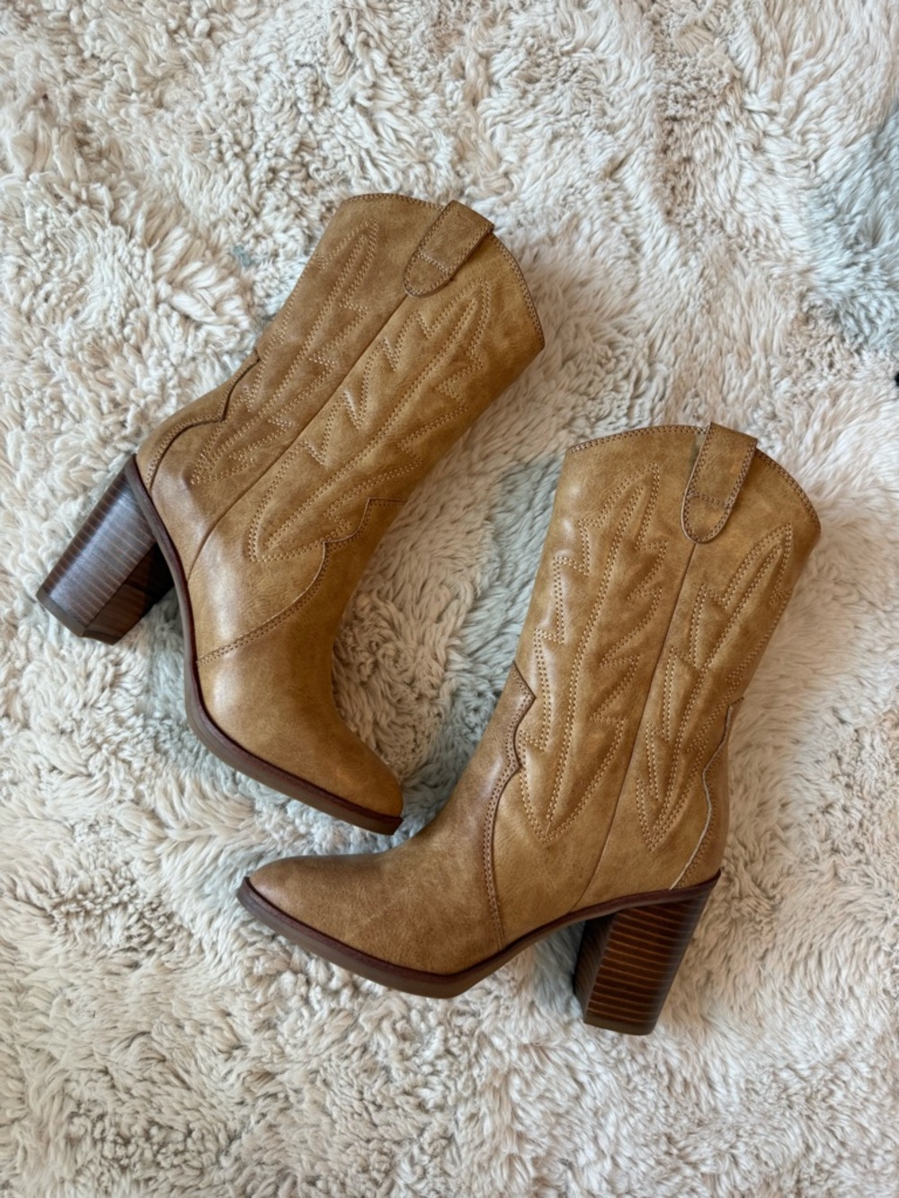 MIA Tan Western Block Heel Boots